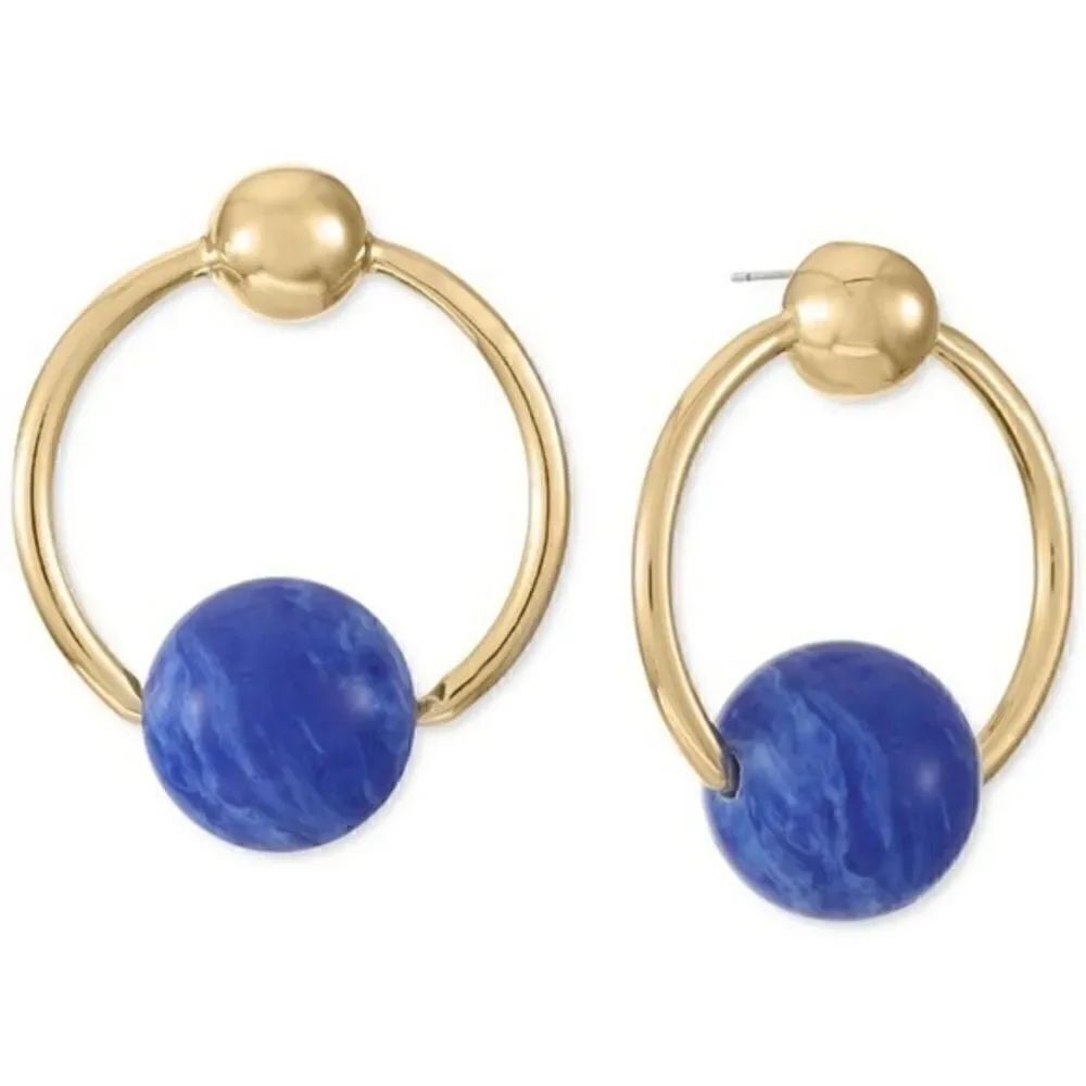 Alfani Gold-Tone Cobalt Blue Stone Doorknocker Earrings New